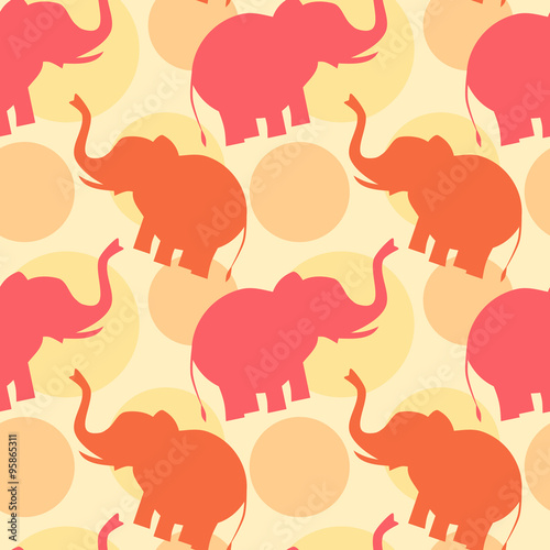 pink orange elephant silhouette seamless vector pattern background illustration