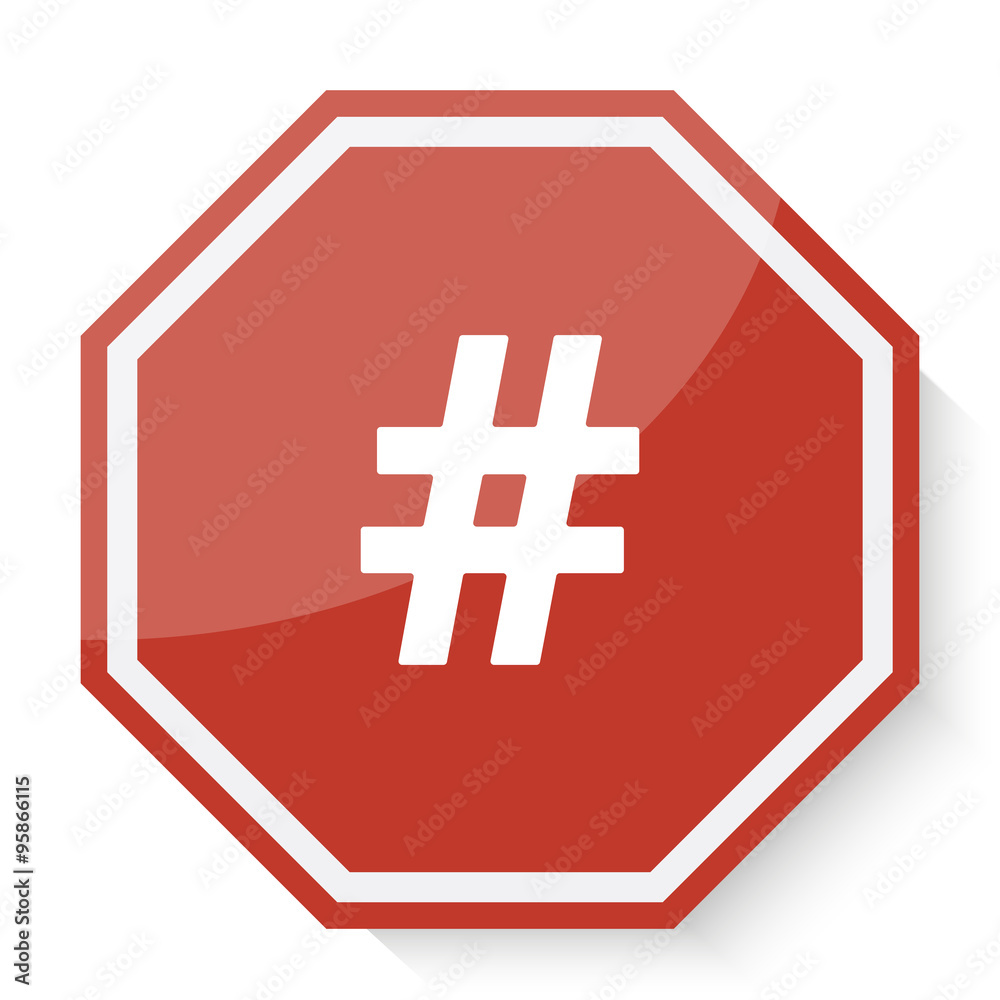 Fototapeta premium White Hashtag icon on red stop sign web app