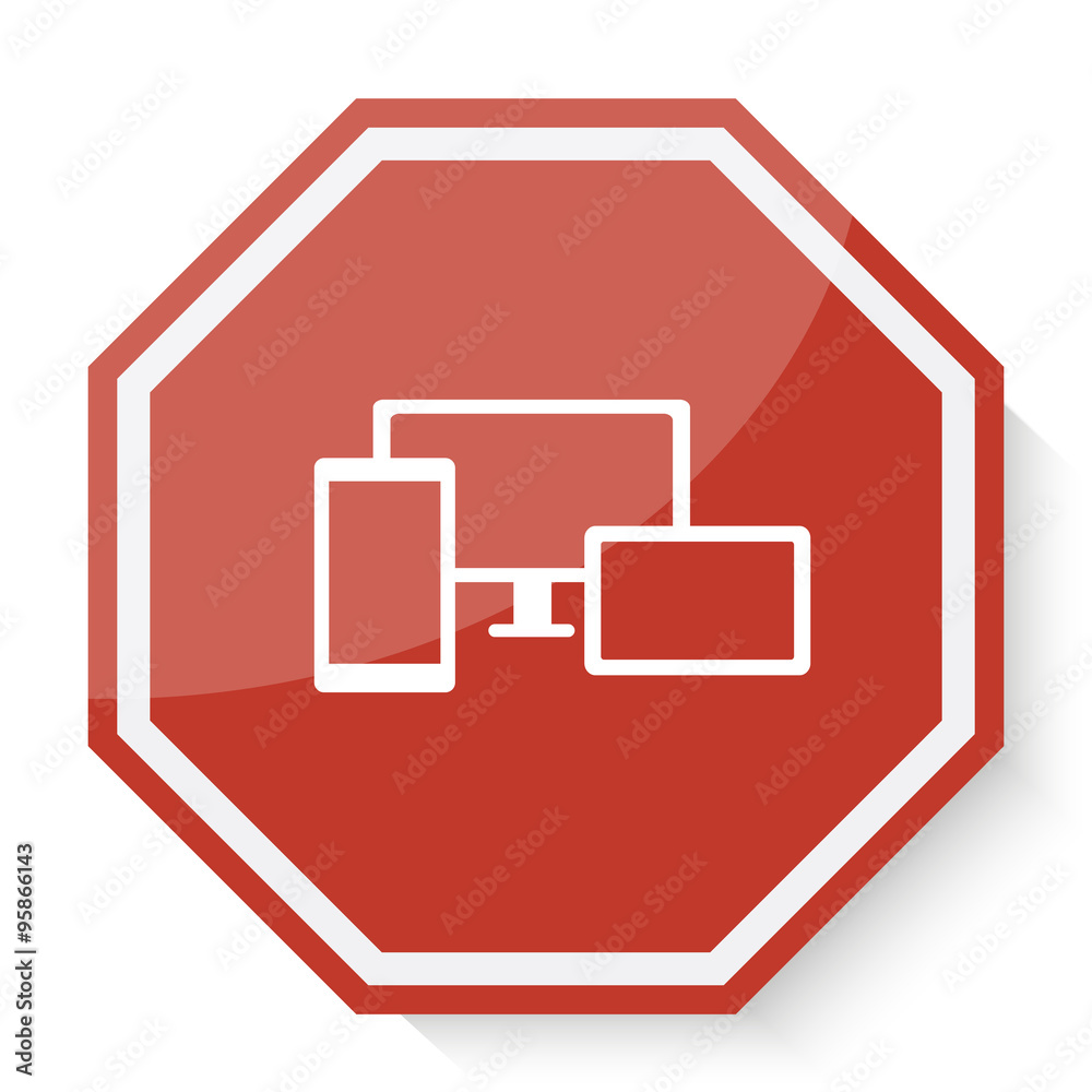 White Responsive Media Design icon on red stop sign web app White Responsive Media Design icon on red stop sign web app