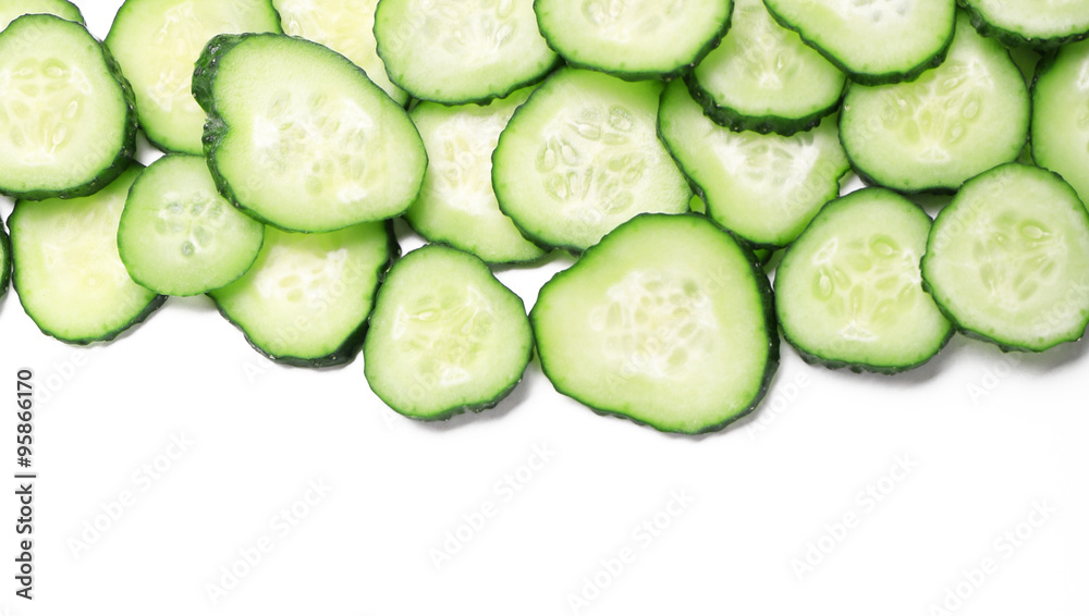 Sliced cucumbers isolated on white Sliced cucumbers isolated on white