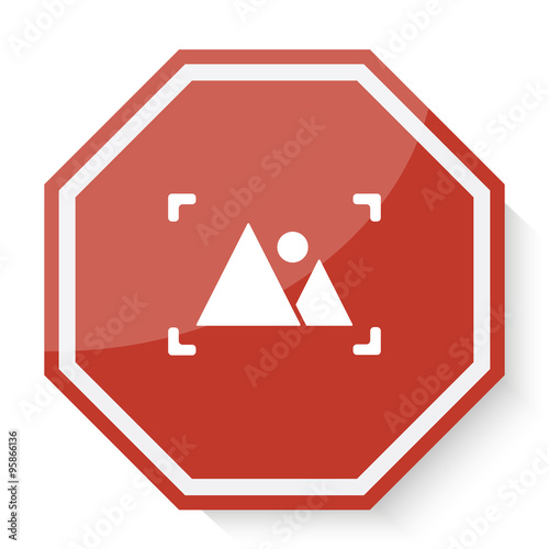 White Picture icon on red stop sign web app