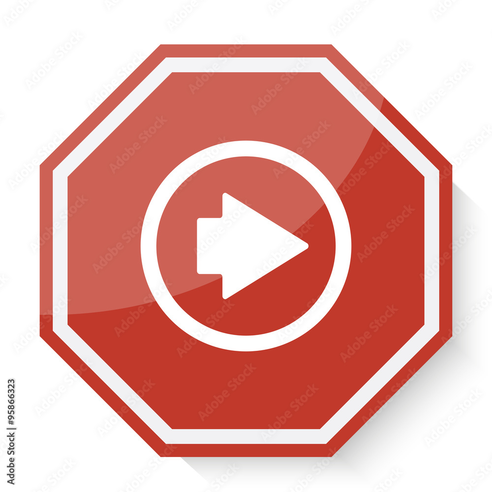 White Arrow Right icon on red stop sign web app White Arrow Right icon on red stop sign web app
