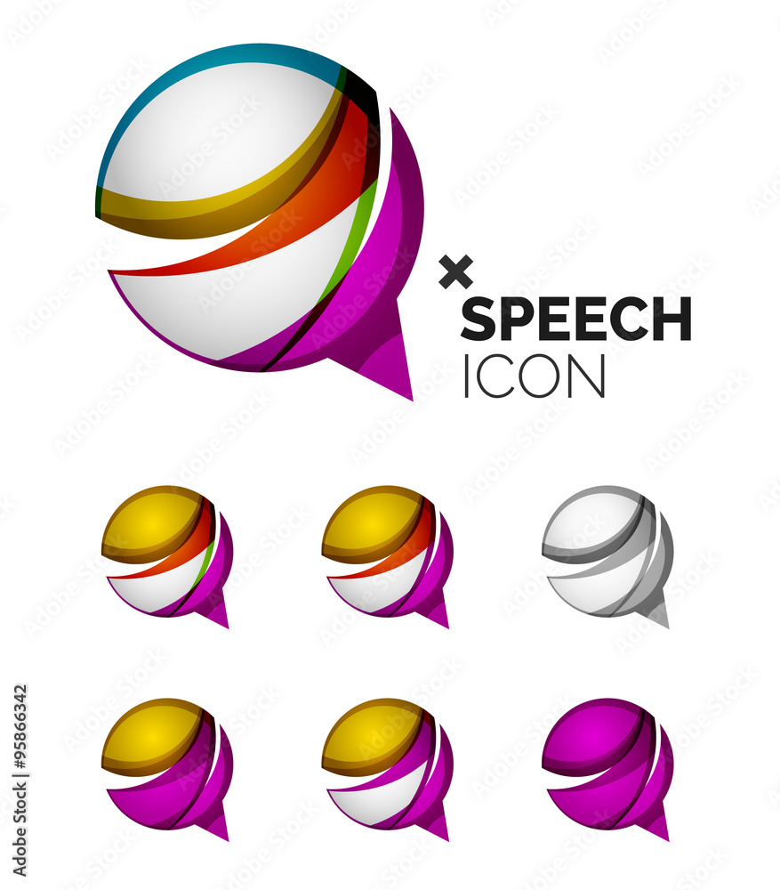 Fototapeta premium Set of abstract speech bubble and cloud icons, business logotype concepts, clean modern geometric design