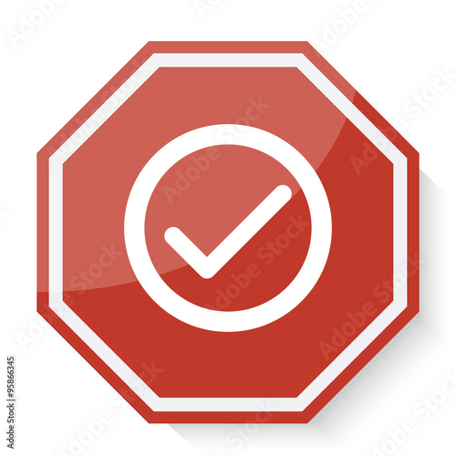 White Confirm icon on red stop sign web app