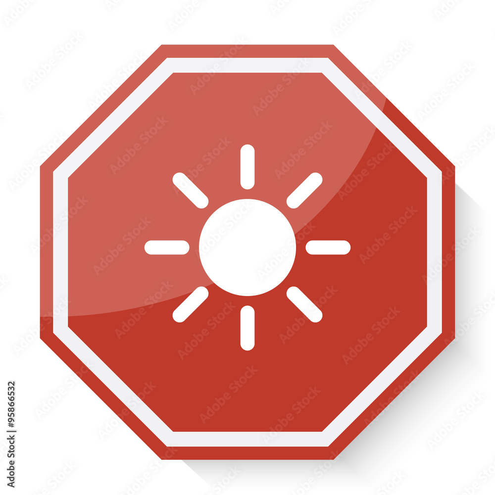 White Sun icon on red stop sign web app White Sun icon on red stop sign web app