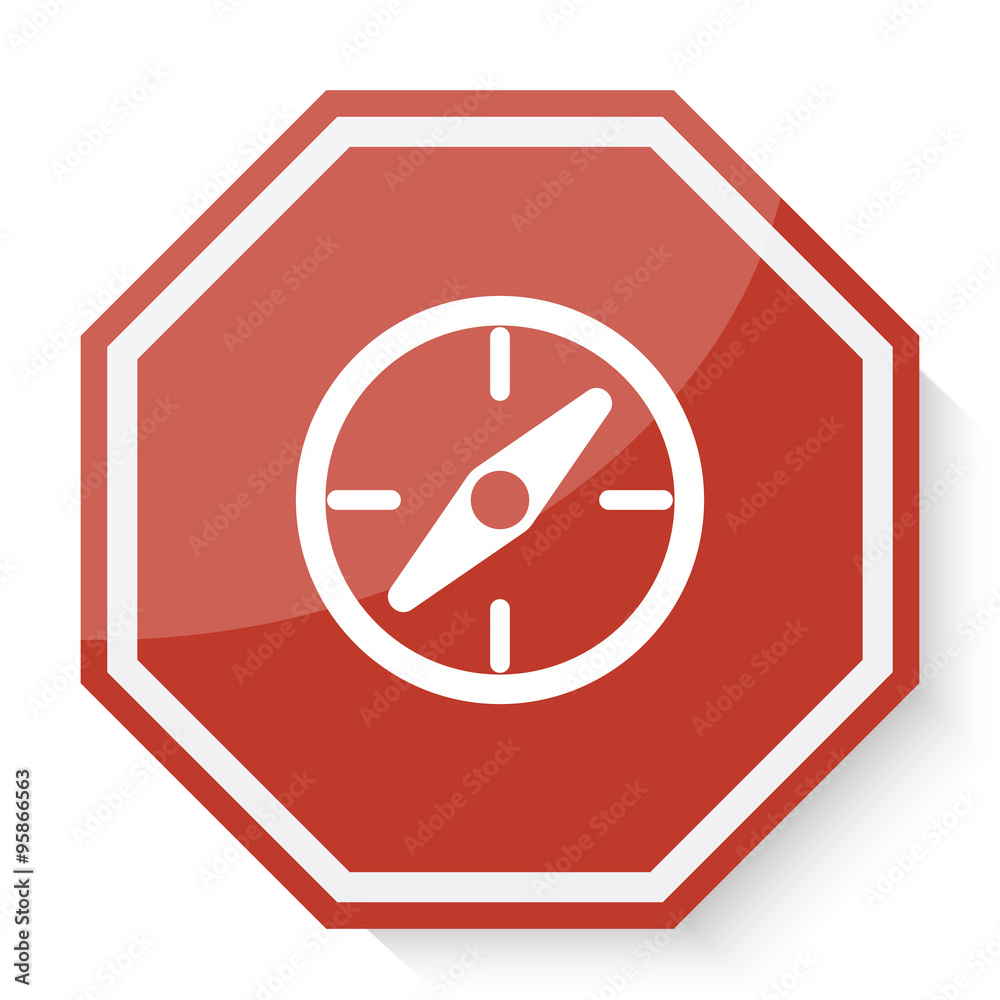 White Compass icon on red stop sign web app White Compass icon on red stop sign web app