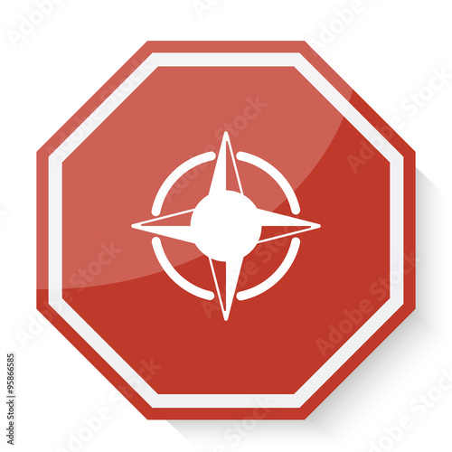 White Compass Rose icon on red stop sign web app