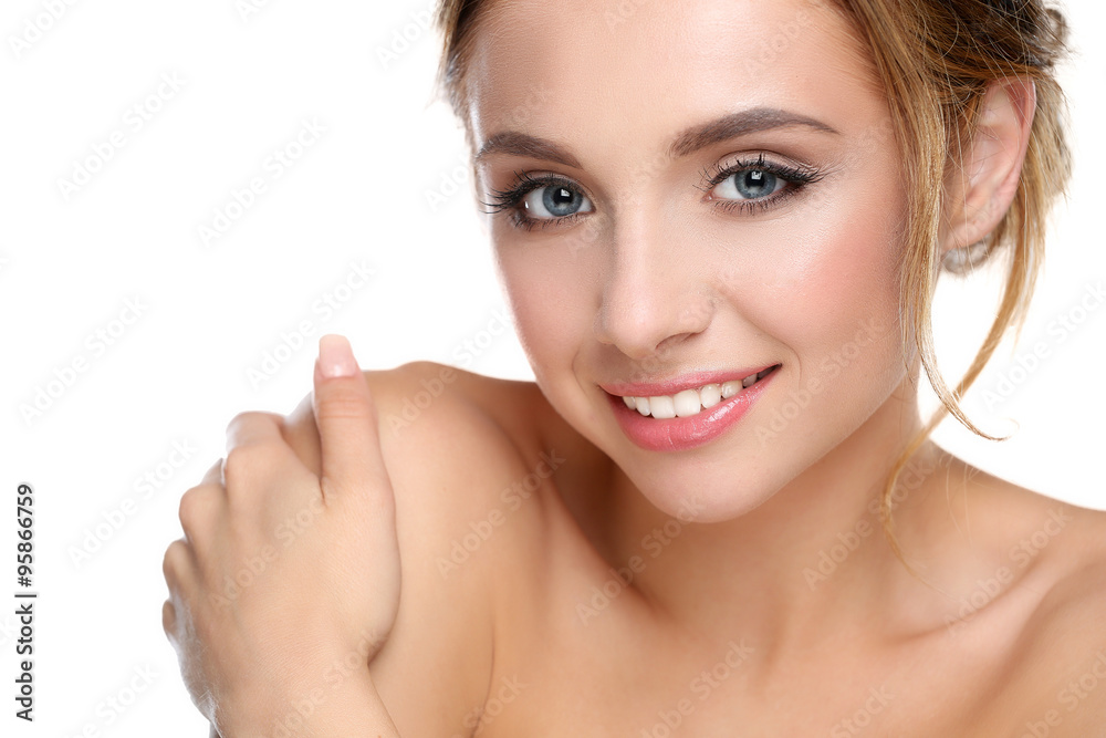 Portrait of beautiful woman on white background Portrait of beautiful woman on white background
