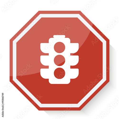 White Traffic Light icon on red stop sign web app