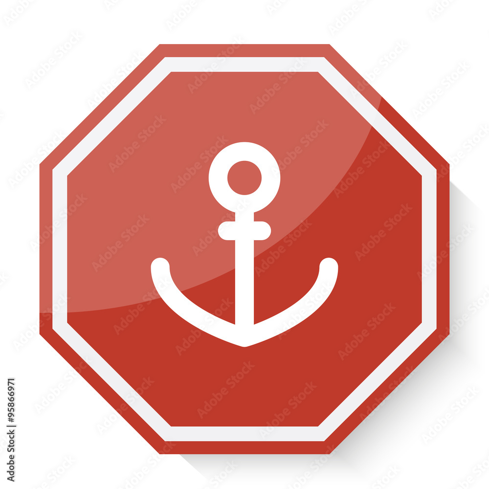White Anchor icon on red stop sign web app White Anchor icon on red stop sign web app