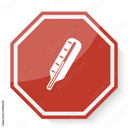 White Thermometer icon on red stop sign web app
