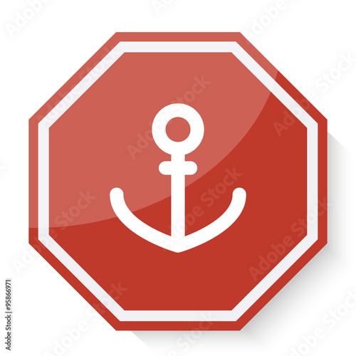 White Anchor icon on red stop sign web app