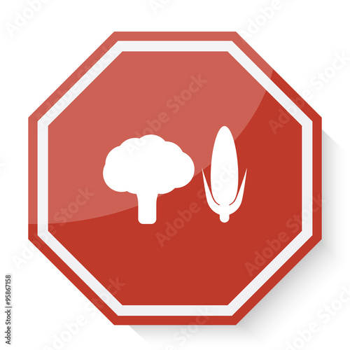 White Vegetables icon on red stop sign web app