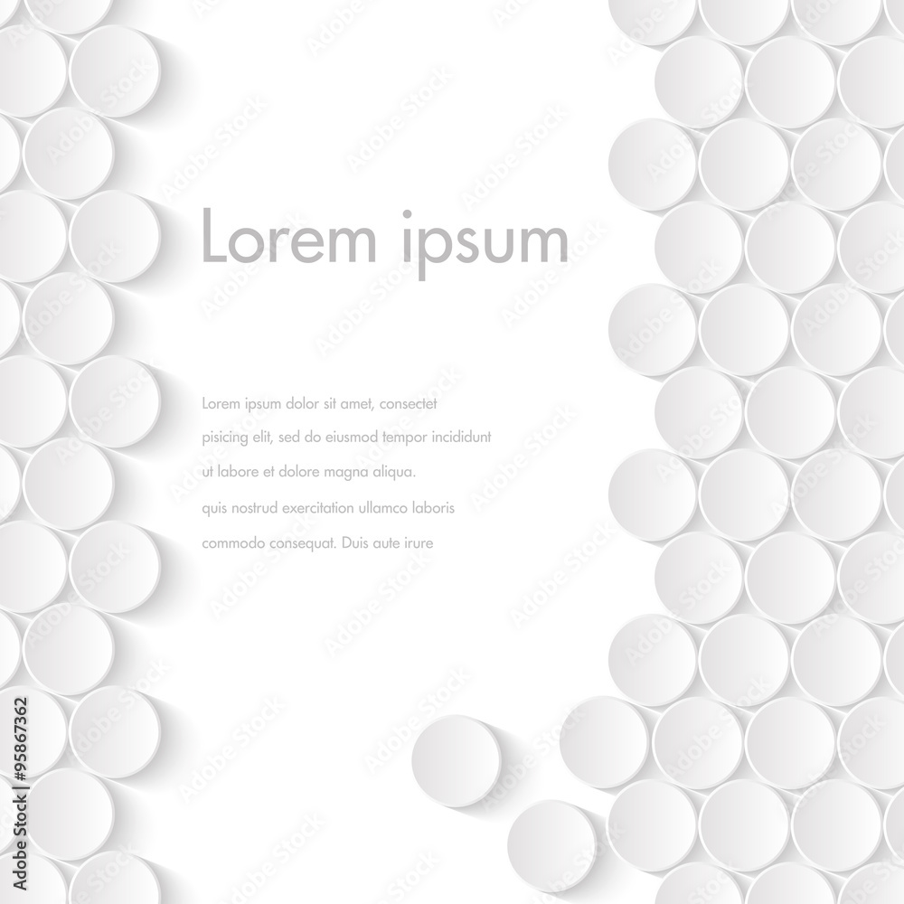 Vector White paper background from 3d circles. White Design template with paper round notes, tablets. Vector banner layout. Pharmaceutics banner