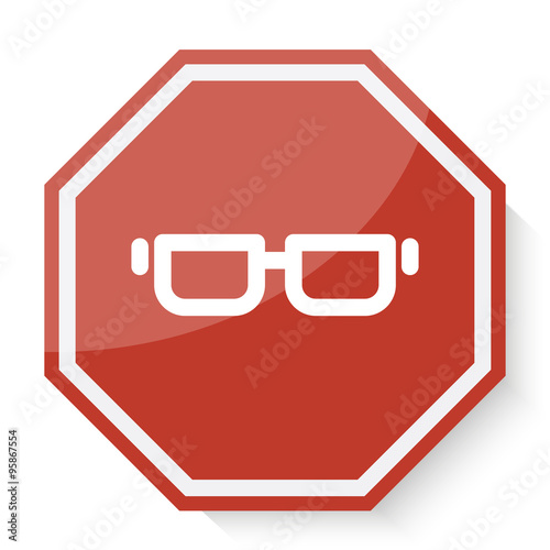 White Glasses icon on red stop sign web app