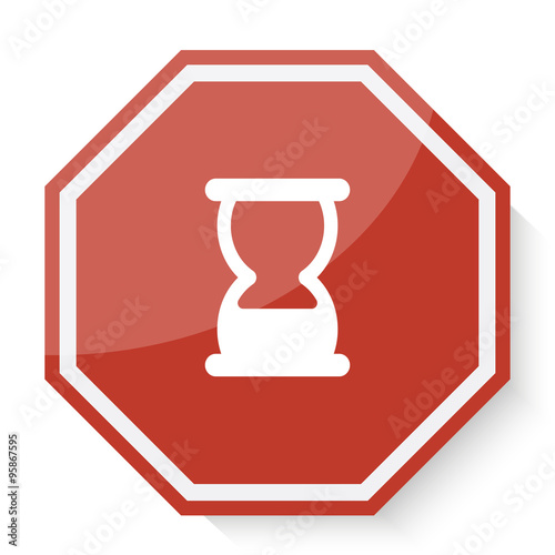 White Hourglass icon on red stop sign web app