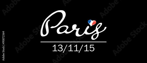 Word Paris in the form of letters with France flag in the shape of heart sign, 13th November 2015