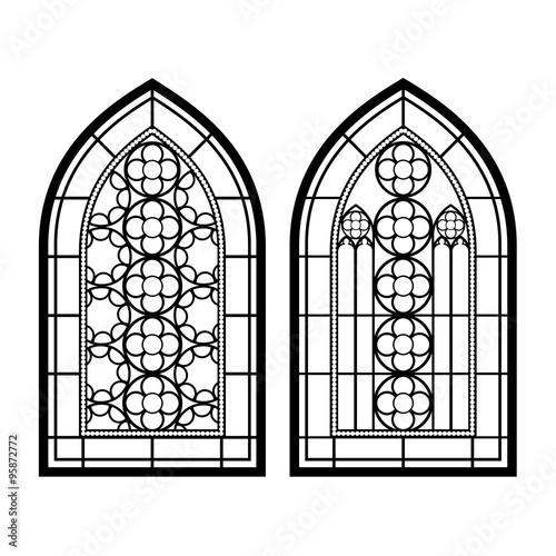 Gothic windows. Vintage frames. Church stained-glass windows