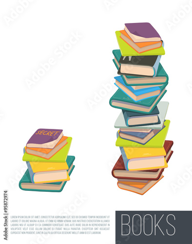 Pile of different books. Vector. Isolated.