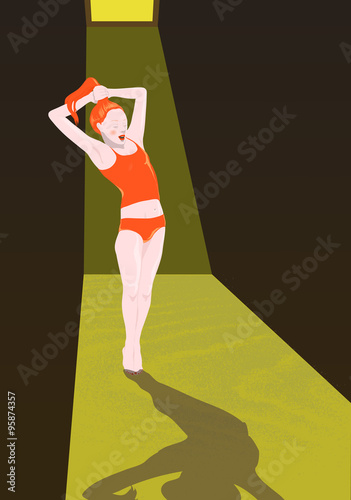 Young redhead Woman holding herself  by her hair. Recovery from depression, revival concept. Vector