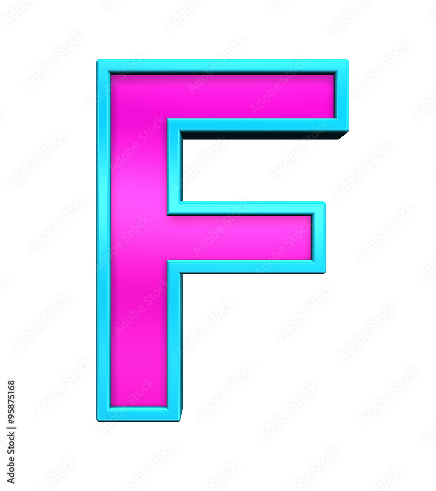 One letter from pink glass with blue frame alphabet set, isolated on white. Computer generated 3D photo rendering. One letter from pink glass with blue frame alphabet set, isolated on white. Computer generated 3D photo rendering.