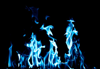 blue flame fire on black background