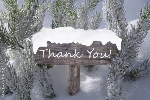 Christmas Sign Snow Fir Tree Branch Text Thank You
