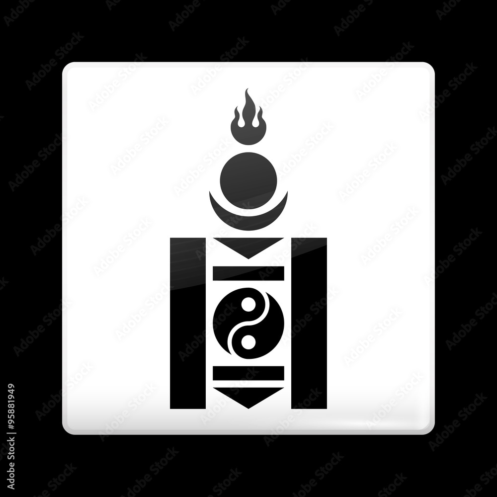 Mongolian Soyombo in Black and White. Glassy Icon Square Shape
