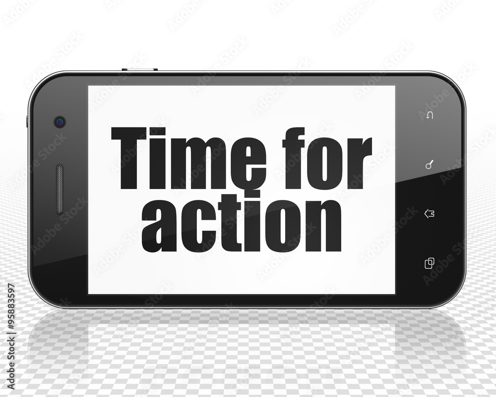 Timeline concept: Smartphone with Time for Action on display Timeline concept: Smartphone with Time for Action on display