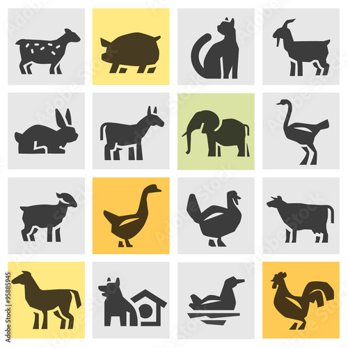 farm animals icons set. signs and symbols
