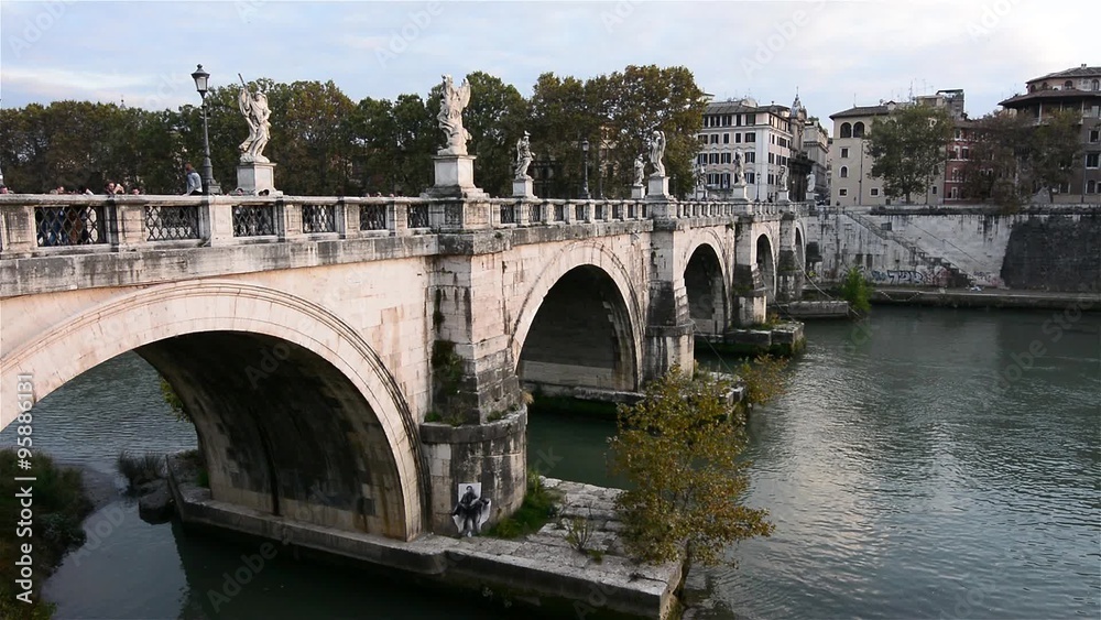 Bridge of Angels castle in Rome. Bridge over the Tiber River. Bridge of Angels castle in Rome. Bridge over the Tiber River.