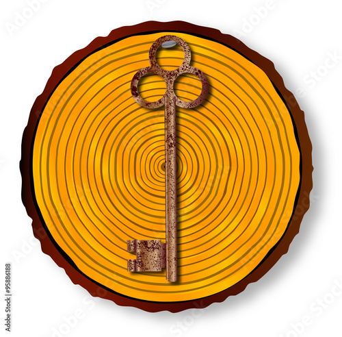 Key with a hook nail on sawn timber