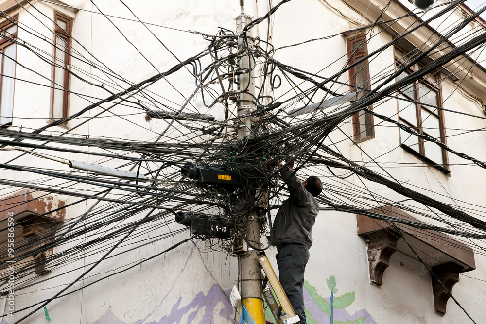 Tangled Electric Cables Bolivia Stock Photo Adobe Stock