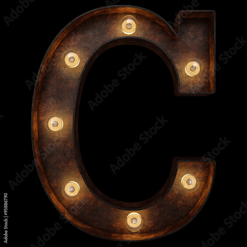 Retro light bulb alphabet. Isolated over black background