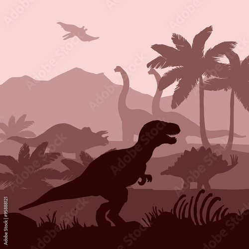 Dinosaurs silhouettes layers background  banner  illustration. 