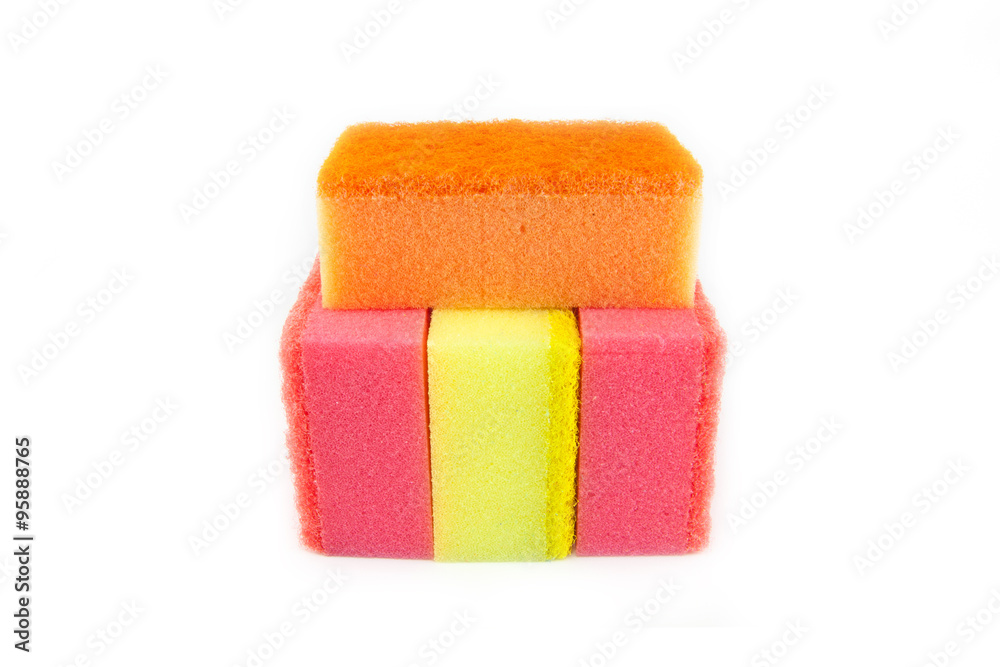 Sponge scouring pads on an isolated white background Sponge scouring pads on an isolated white background