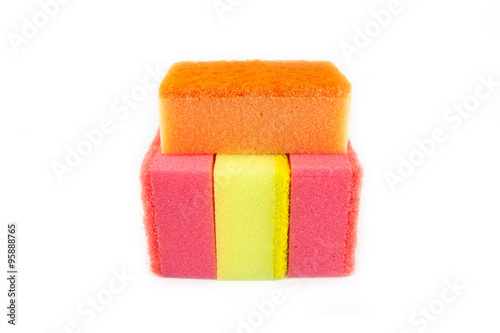 Sponge scouring pads on an isolated white background