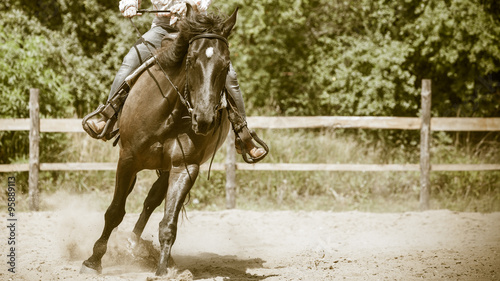 Jockey training riding horse. Sport activity
