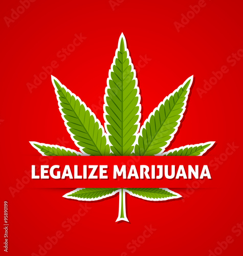 Legalize marijuana hemp leaf on red background