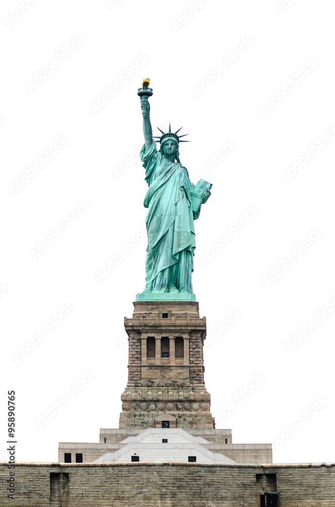 Statue of Liberty isolated on white background with base