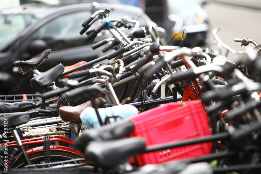 Group of parked bicycles