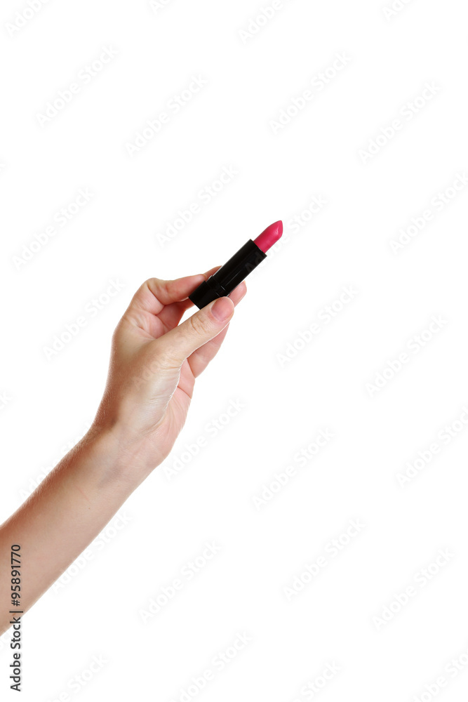 Female hand with lipstick for make-up isolated on white Female hand with lipstick for make-up isolated on white