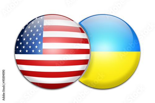 USA and Ukraine Flag. Glossy Button
