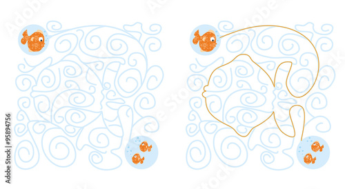 maze game for children on white background with nice fish solution