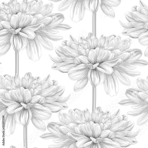 Fototapeta Naklejka Na Ścianę i Meble -  Beautiful monochrome, black and white seamless background with dahlia.
