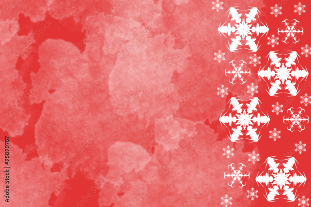 Fototapeta premium Bright red background with white snowflakes border on right side