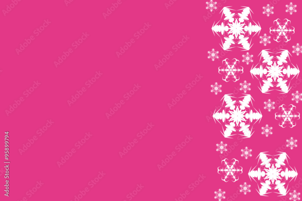 Bright pink background with white snowflakes border on right side Bright pink background with white snowflakes border on right side