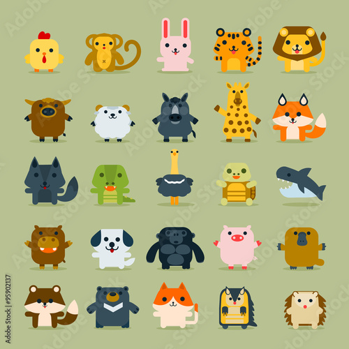 Cute animal vector icons set