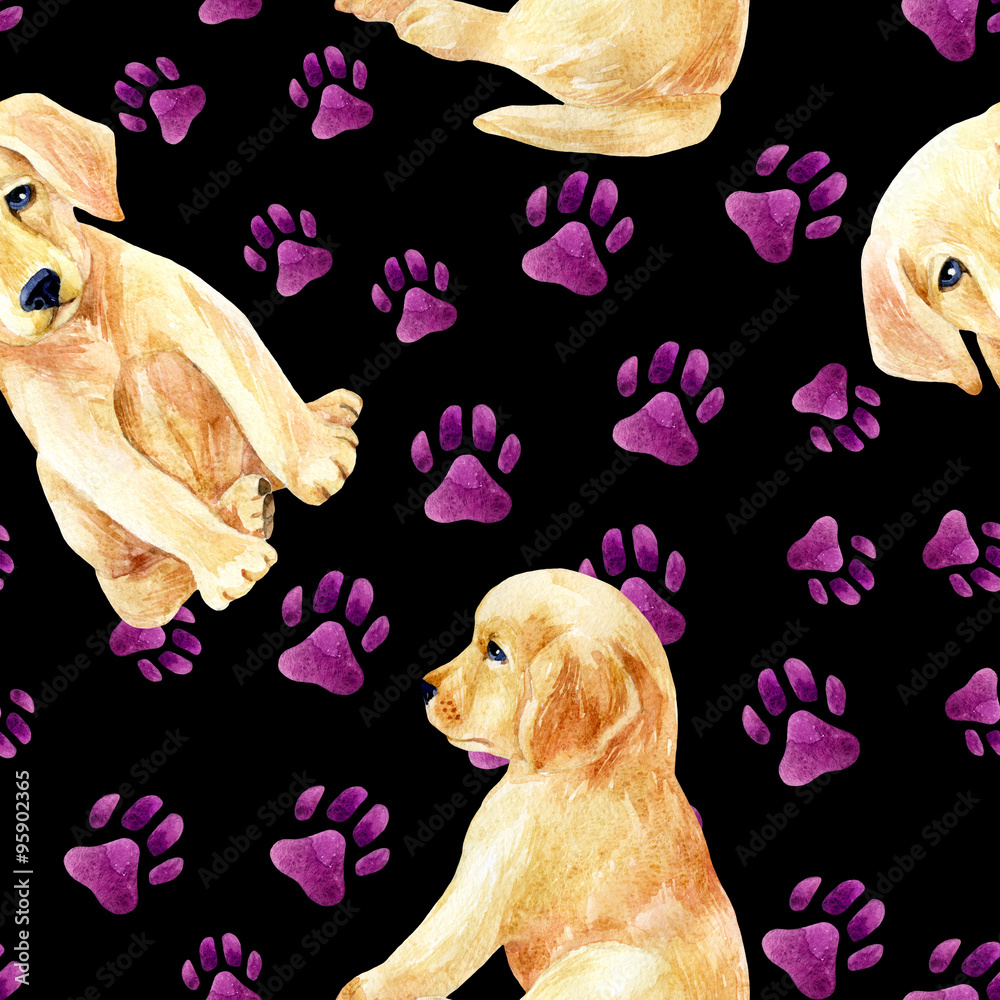 Labrador retriever puppy seamless pattern ilustración de Stock | Adobe