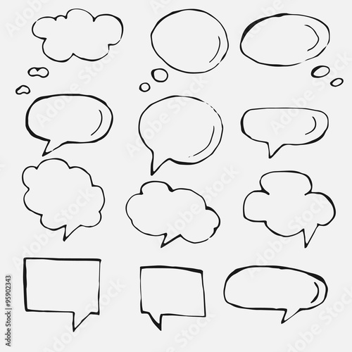 Vector hand drawn speech bubbles on white